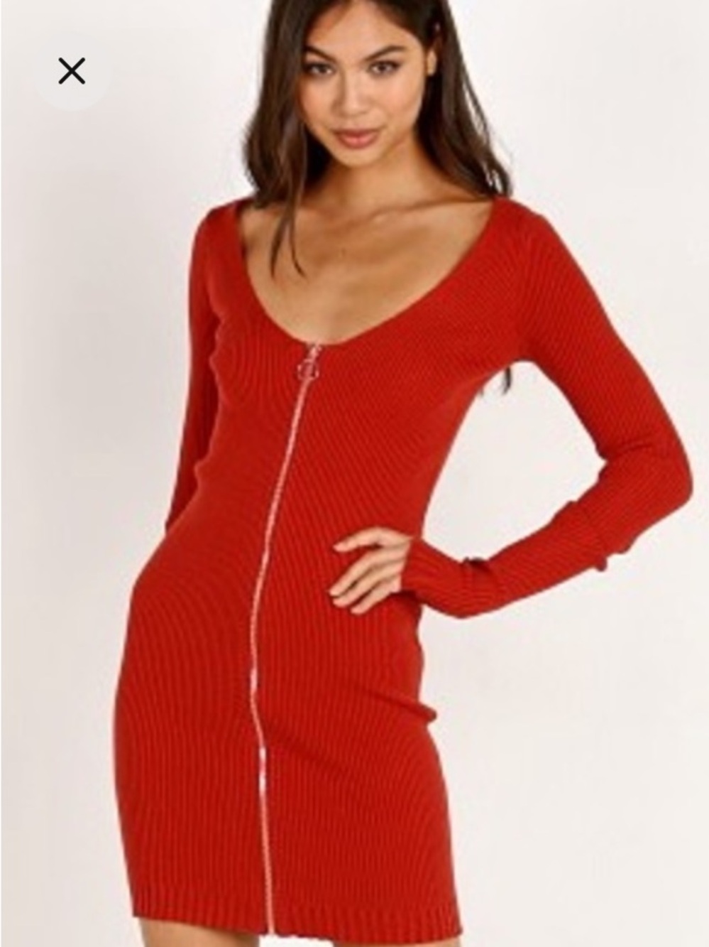 For Love&Lemons rust knit ribbed long sleeved dress EUC
